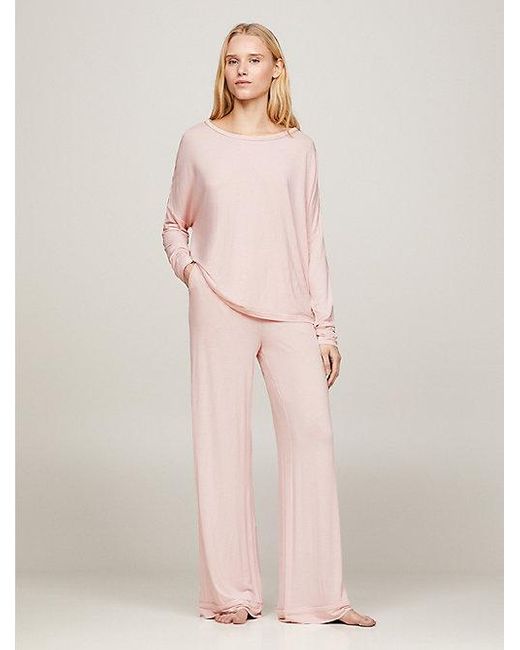 Camiseta de pijama con manga larga y logo Tommy Hilfiger de color Pink