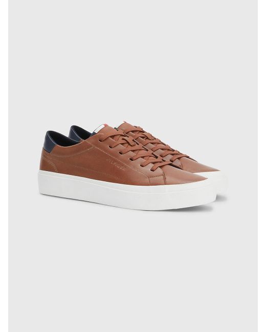 Tommy Hilfiger Brown Premium Leather Trainers for men
