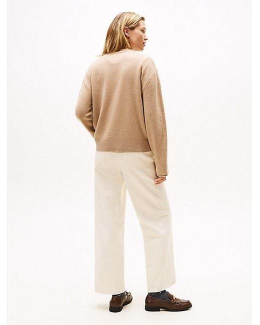 Tommy Hilfiger Relaxed Fit Trui Van Zachte Wol in het Natural