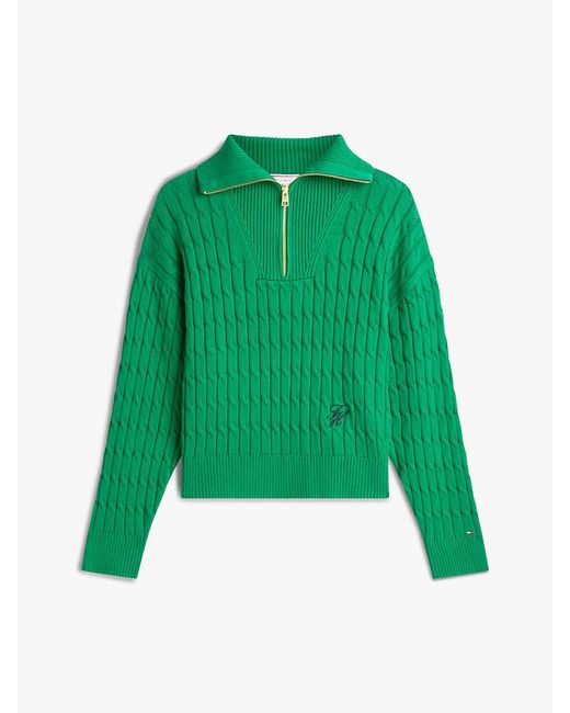 Tommy Hilfiger Green Relaxed Cable Knit Quarter-Zip Jumper