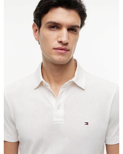 Tommy Hilfiger White Regular Fit Mesh Jersey Polo Shirt for men