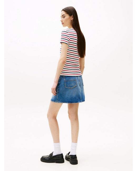 T-Shirt Ajusté Côtelé À Col Rond Tommy Hilfiger en coloris Blue