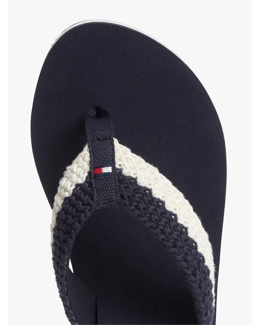 Tommy Hilfiger Blue Wedge Heel Woven Flip-Flops