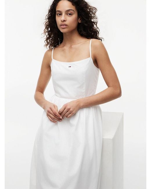 Tommy Hilfiger White Crinkle Poplin Strap Maxi Dress
