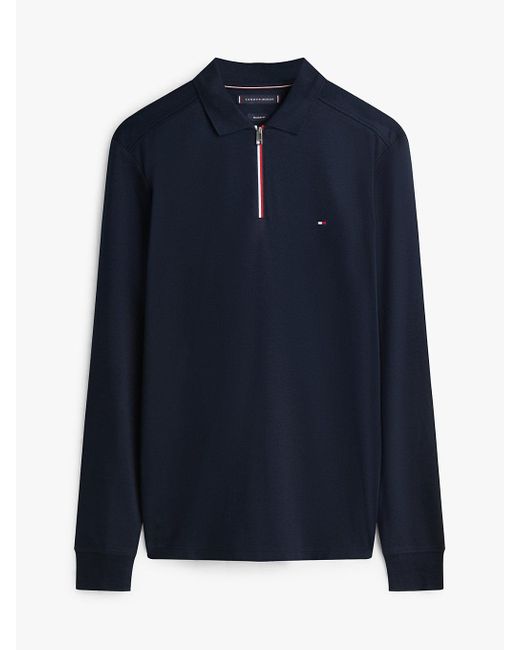 Tommy Hilfiger Blue Regular Fit Flag Embroidery Zip Polo Shirt for men