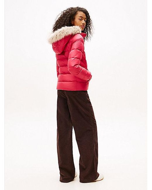 Tommy Hilfiger Glanzend Waterafstotend Pufferjack Met Dons in het Red