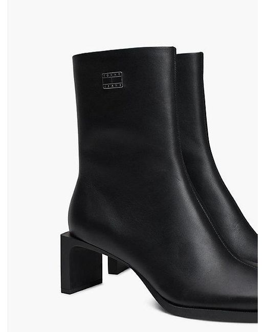 Tommy Hilfiger Black Lederstiefelette Mit Square Toe