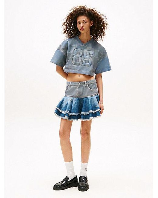 Minifalda Vaquera Tommy Girl Con Volantes Tommy Hilfiger de color Blue