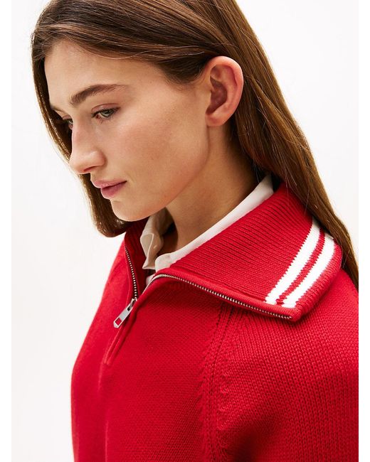 Tommy Hilfiger Red Metal Flag Relaxed Quarter-Zip Jumper