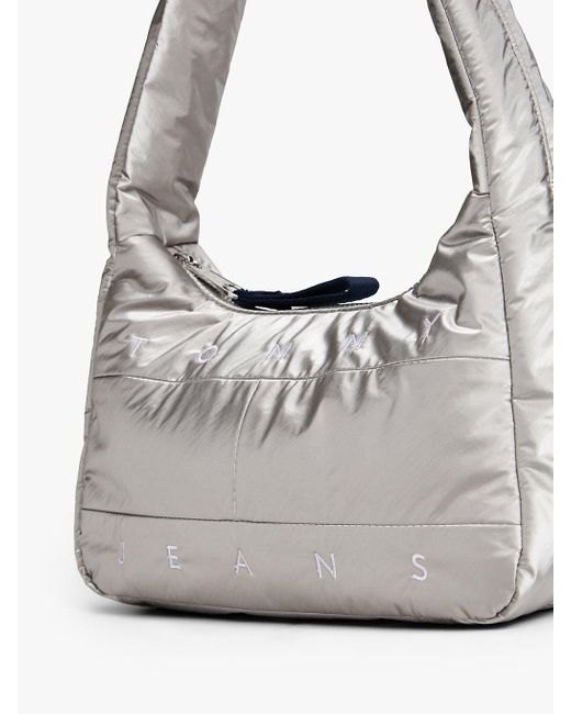 Tommy Hilfiger White Archive Logo Metallic Padded Shoulder Bag