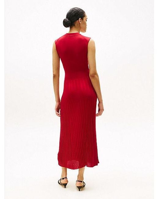 Tommy Hilfiger Red Ärmelloses Midi-Pullunderkleid Mit Seide
