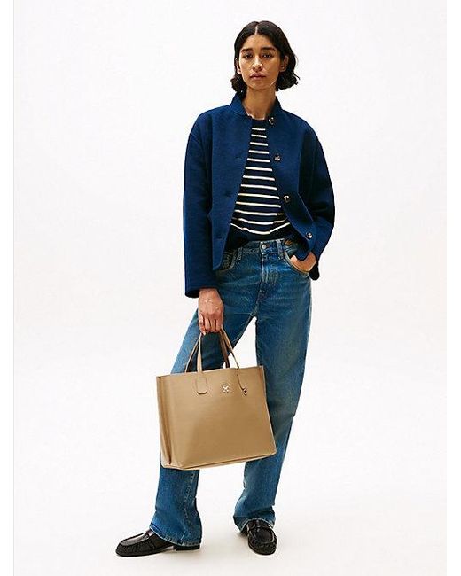Bolso Satchel Con Monograma Th Y Monedero Tommy Hilfiger de color Natural