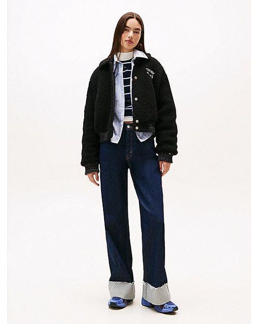 Tommy Hilfiger Varsity Teddy Bomberjack Met Logo Op De Rug in het Black