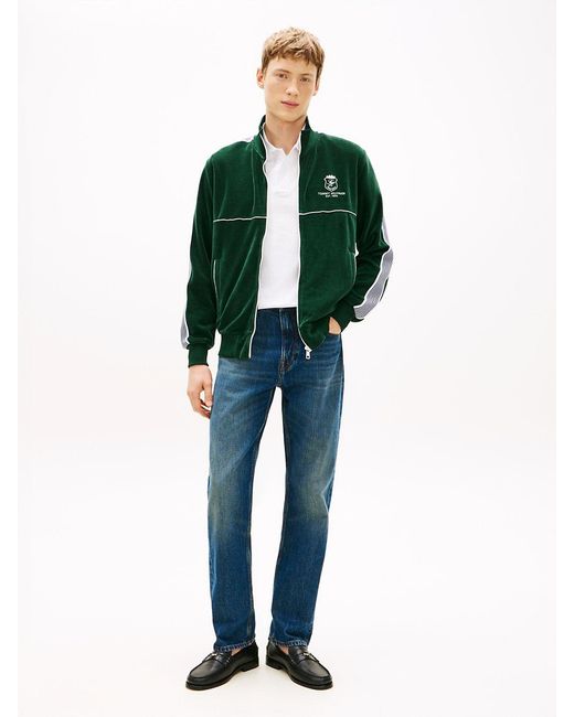 Tommy Hilfiger Green Colour-Blocked Velour Zip-Thru Track Jacket for men