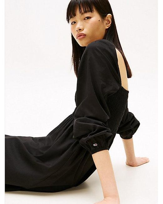 Tommy Hilfiger Voile Midi-Jurk Met Vierkante Hals in het Black
