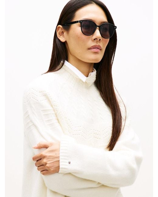 Occhiali Da Sole Rotondi Con Monogramma Th di Tommy Hilfiger in White