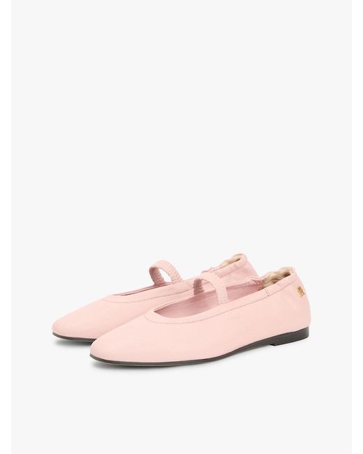 Tommy Hilfiger Pink Leather Elasticated Strap Ballerinas