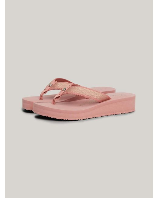 Tommy Hilfiger Pink Signature Flatform Beach Sandals