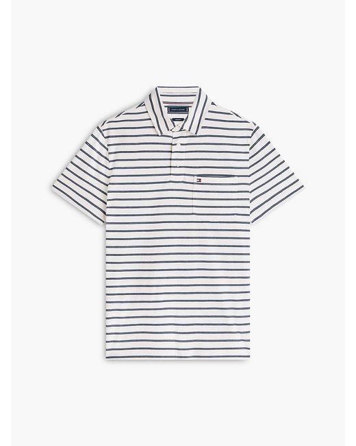 Tommy Hilfiger White Regular Fit Stripe Jersey Polo Shirt for men