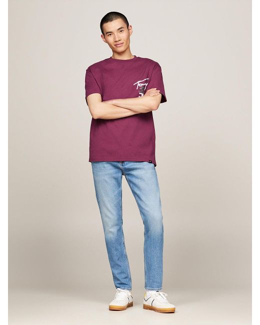 T-shirt à col ras-du-cou et logo au dos Tommy Hilfiger pour homme en coloris Purple