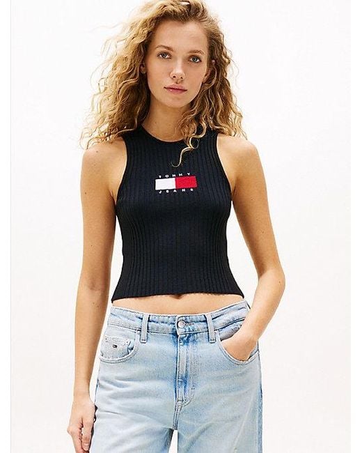 Tommy Hilfiger Blue Geripptes Slim Fit Tanktop Mit Racerback