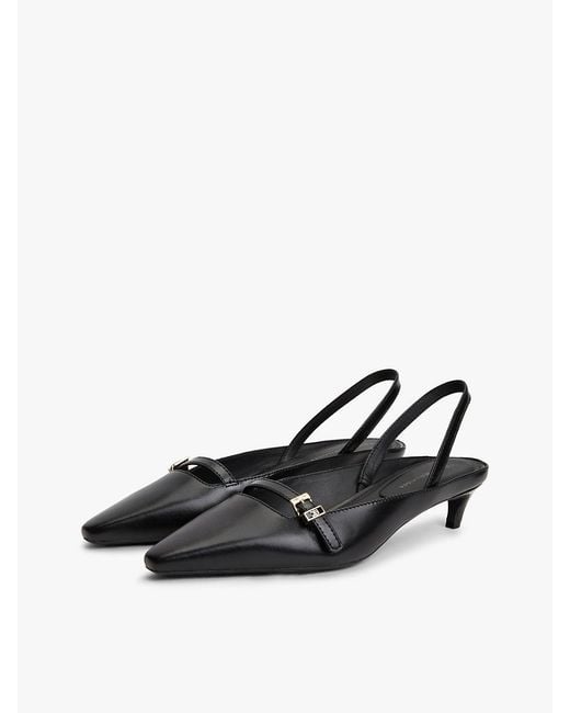 Tommy Hilfiger White Leather Kitten Heel Slingbacks