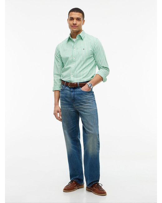 Tommy Hilfiger Blue Regular Fit Flex Stripe Poplin Shirt for men
