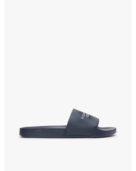 Tommy Hilfiger Blue Logo Embroidery Pool Slides for men