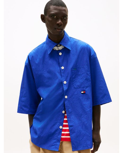 Tommy Hilfiger Blue The Runway Collection Oversized Crinkle Shirt for men