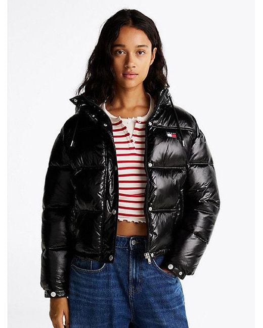 Tommy Hilfiger Glanzend Pufferjack Met Capuchon in het Black