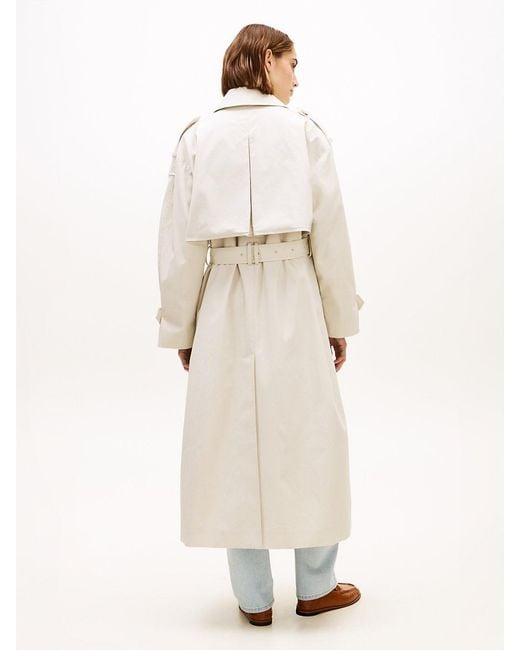 Tommy Hilfiger White Water Repellent Twill Oversized Trench Coat