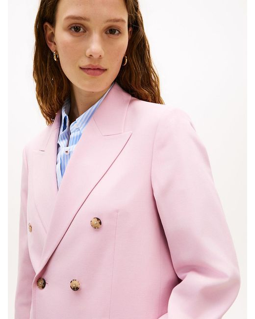 Tommy Hilfiger Pink Timeless Wool Blend Relaxed Double Breasted Blazer