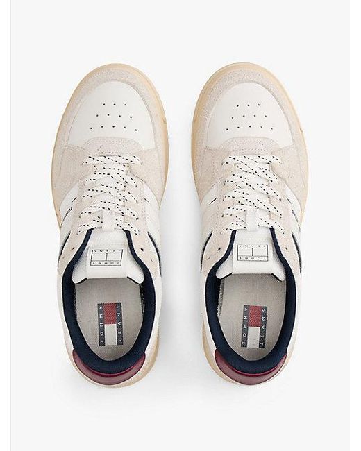 Tommy Hilfiger Cupsole-Sneaker Aus Wildleder Mit Strukturmix in White für Herren