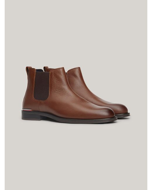 Tommy Hilfiger Brown Signature Leather Chelsea Boots for men