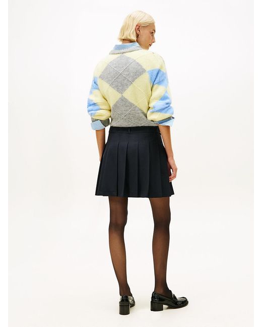 Tommy Hilfiger Blue Timeless Wool Blend Pleated Mini Skirt