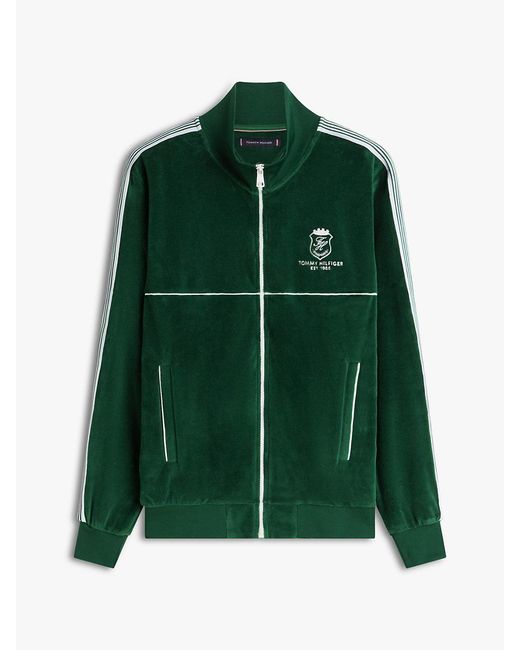 Tommy Hilfiger Green Colour-Blocked Velour Zip-Thru Track Jacket for men