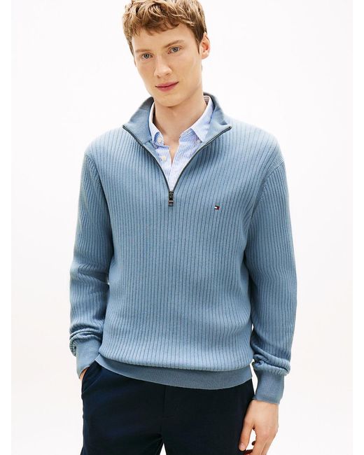 Tommy Hilfiger Blue Quarter-zip Jumper With Cashmere for men
