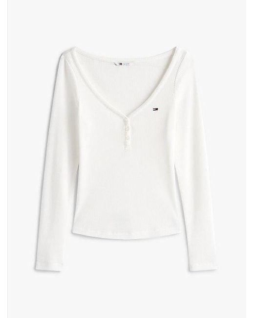 Tommy Hilfiger Wafelgebreide Henley-Longsleeve in het White