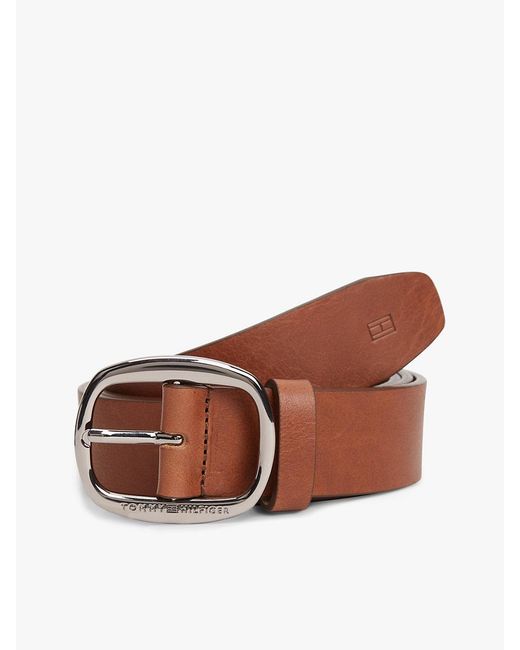 Tommy Hilfiger Brown Oval Buckle Debossed Leather Belt for men