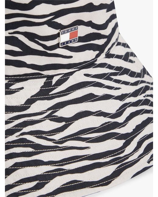 Tommy Hilfiger White Zebra Print Logo Plaque Bucket Hat