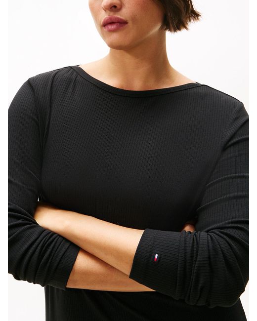 Robe Midi Moulante Et Évasée Curve Côtelée Tommy Hilfiger en coloris Black