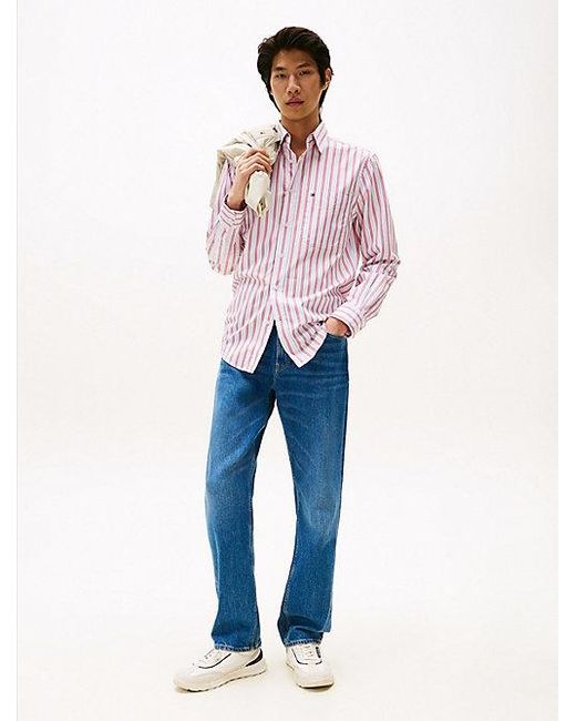 Tommy Hilfiger Regular Fit Dobby Overhemd Met All-Overstreep in het Red voor heren