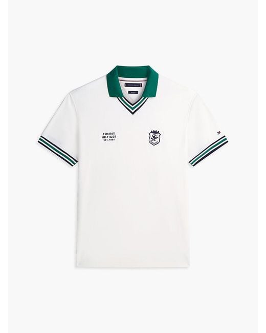 Tommy Hilfiger White Relaxed Fit Tipped V-neck Polo Shirt for men
