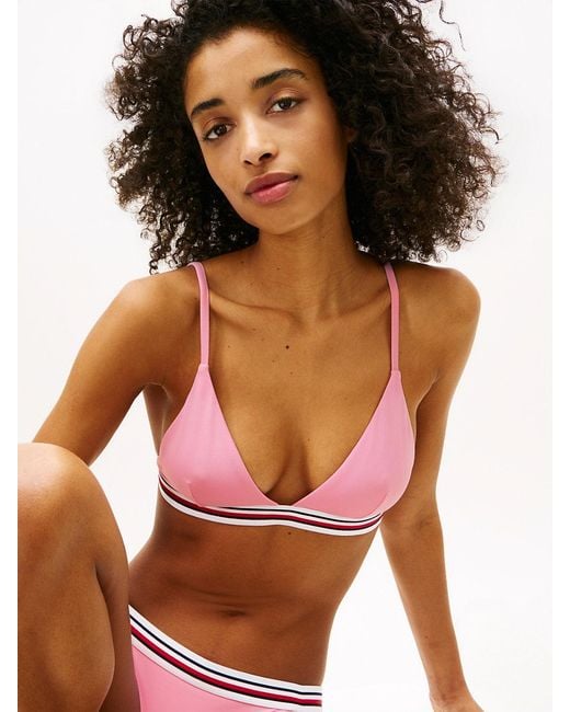 Tommy Hilfiger Orange Global Stripe Triangle Bikini Top