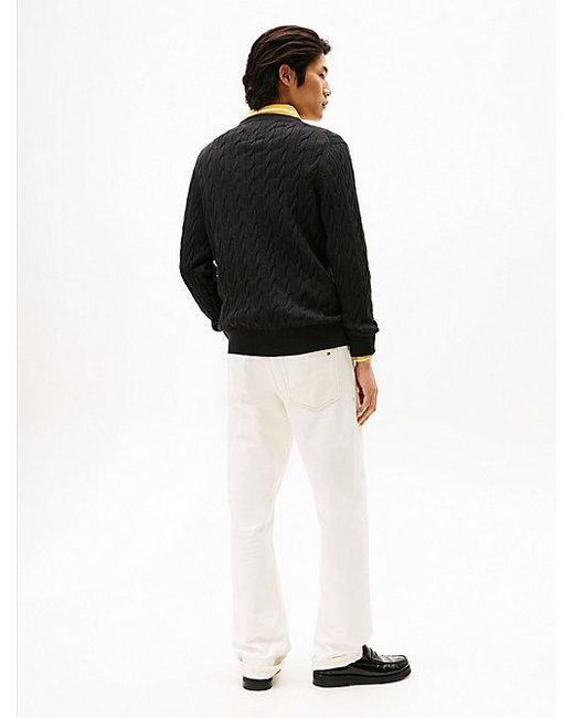 Jersey De Punto Trenzado Con Cuello Redondo Tommy Hilfiger de hombre de color Black