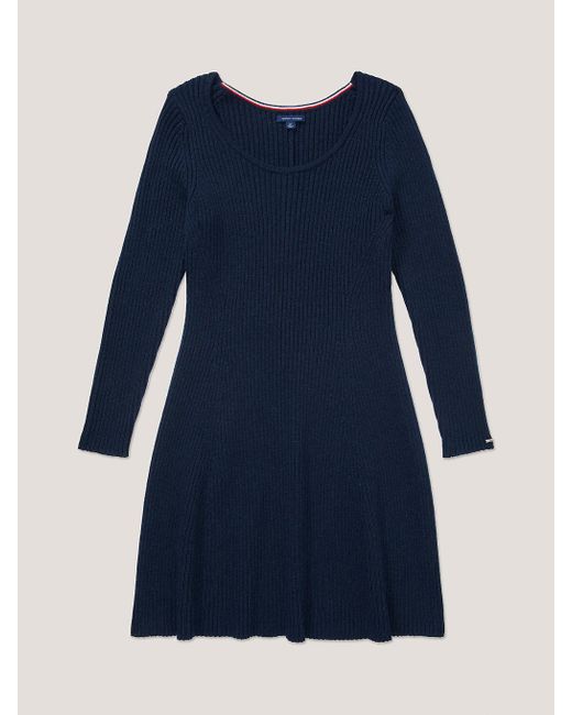 Tommy Hilfiger Blue Adaptive Fit And Flare Ribbed Mini Dress