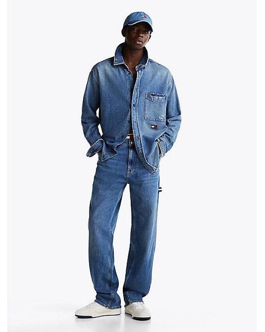 Tommy Hilfiger Relaxed Fit Distressed Denim Overshirt in het Blue voor heren