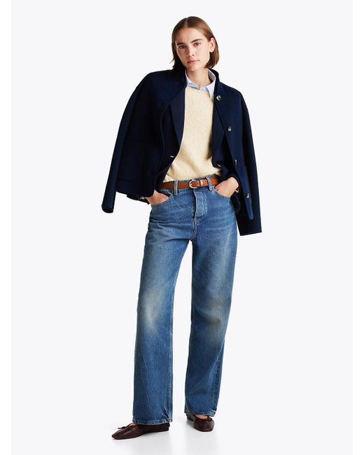 Tommy Hilfiger Blue Wool Blend Baseball Collar Jacket