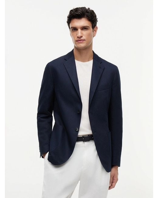 Tommy Hilfiger Blue Regular Fit Linen Blend Single Breasted Blazer for men