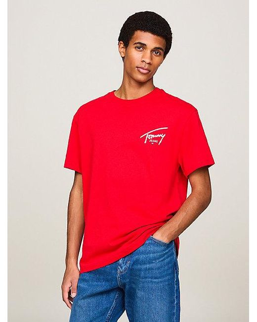 Tommy Hilfiger T-shirt Met Ronde Hals En Signature-logo in het Red voor heren